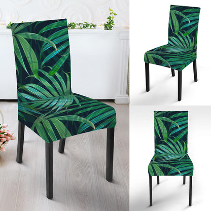 Dark Tropical Palm Leaves Pattern Print Dining Chair Slipcover