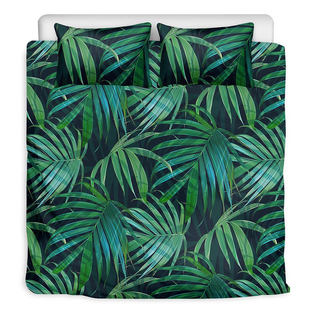 Dark Tropical Palm Leaves Pattern Print Duvet Cover Bedding Set