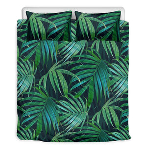 Dark Tropical Palm Leaves Pattern Print Duvet Cover Bedding Set