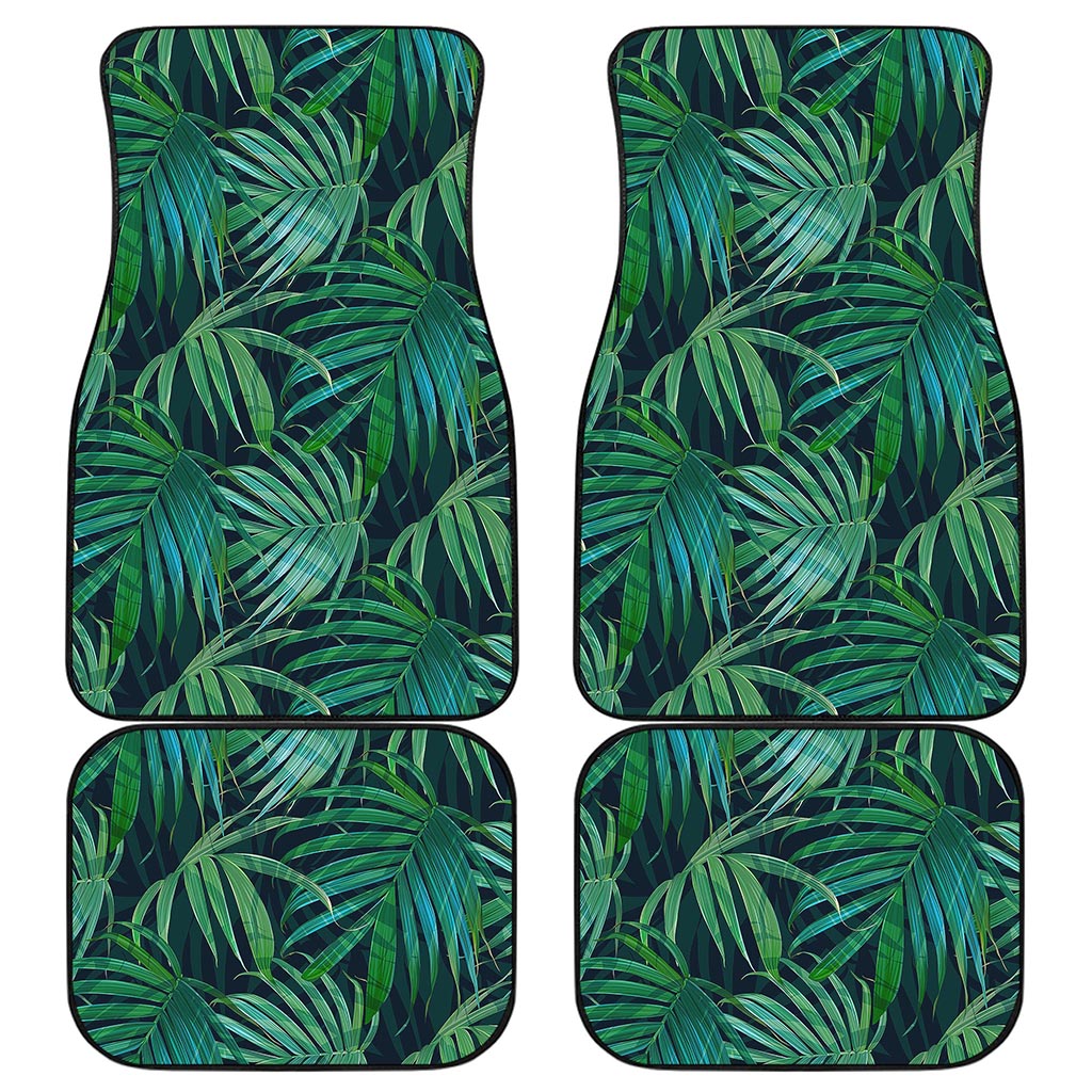 Dark Tropical Palm Leaves Pattern Print Front and Back Car Floor Mats