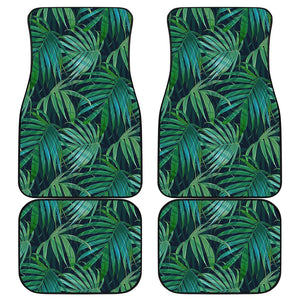 Dark Tropical Palm Leaves Pattern Print Front and Back Car Floor Mats