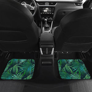 Dark Tropical Palm Leaves Pattern Print Front and Back Car Floor Mats