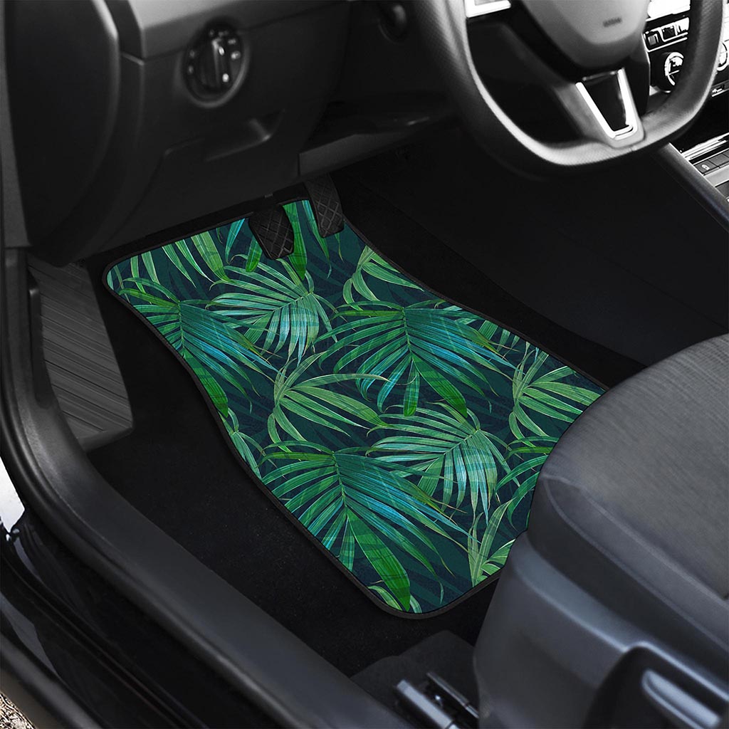 Dark Tropical Palm Leaves Pattern Print Front and Back Car Floor Mats