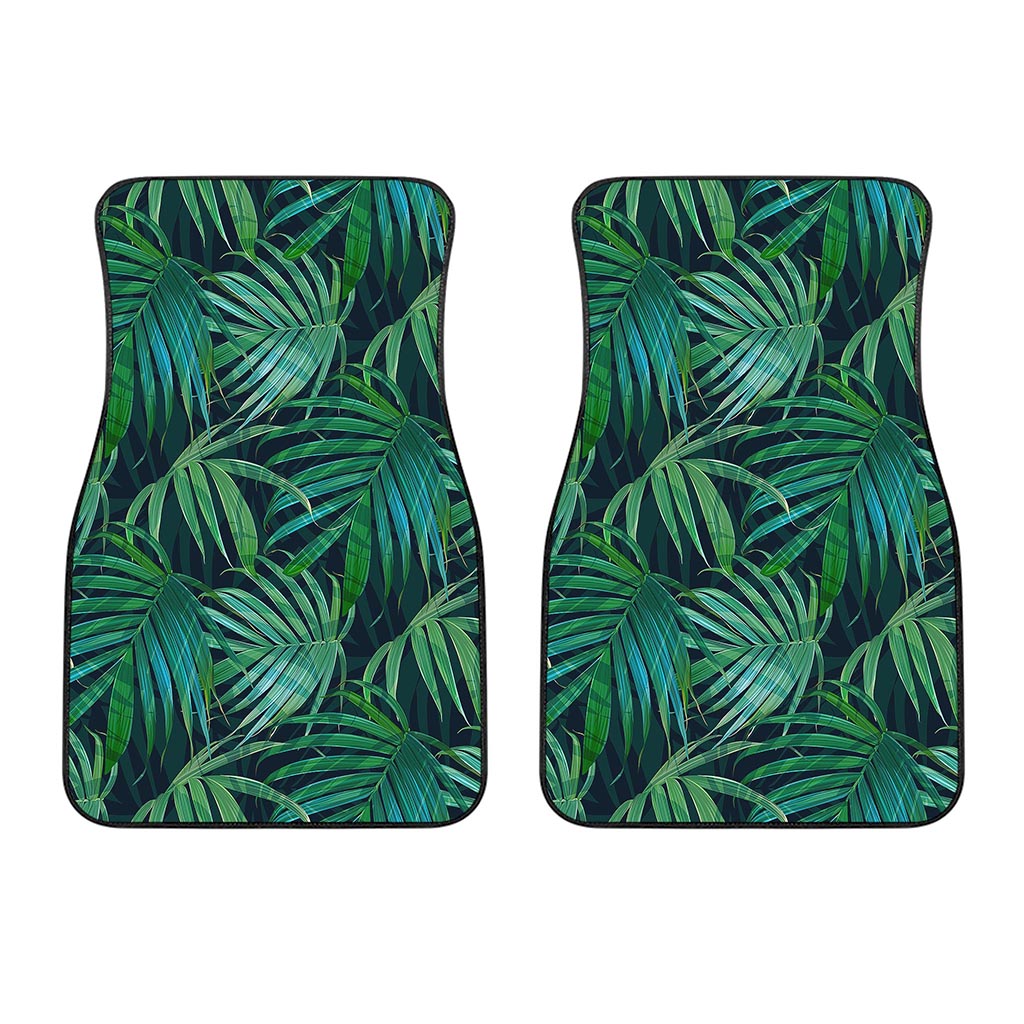 Dark Tropical Palm Leaves Pattern Print Front Car Floor Mats