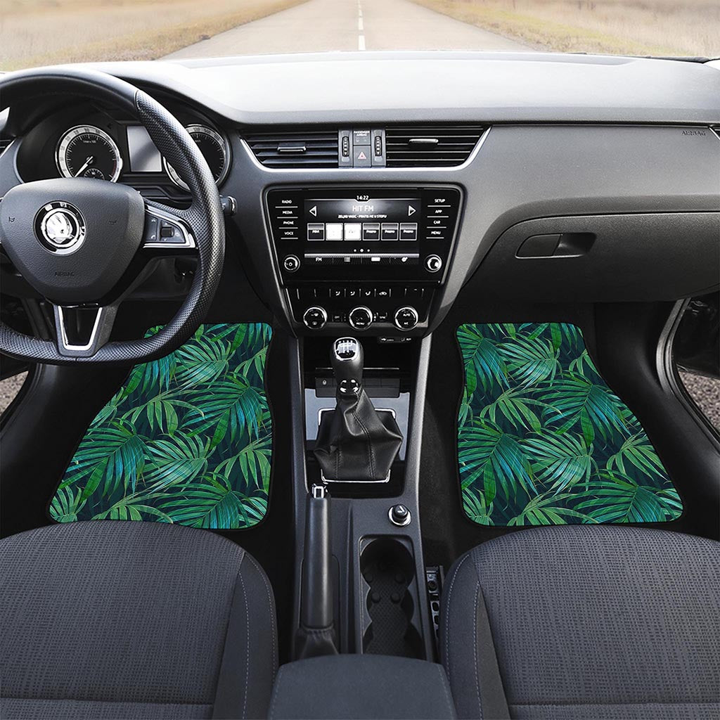 Dark Tropical Palm Leaves Pattern Print Front Car Floor Mats