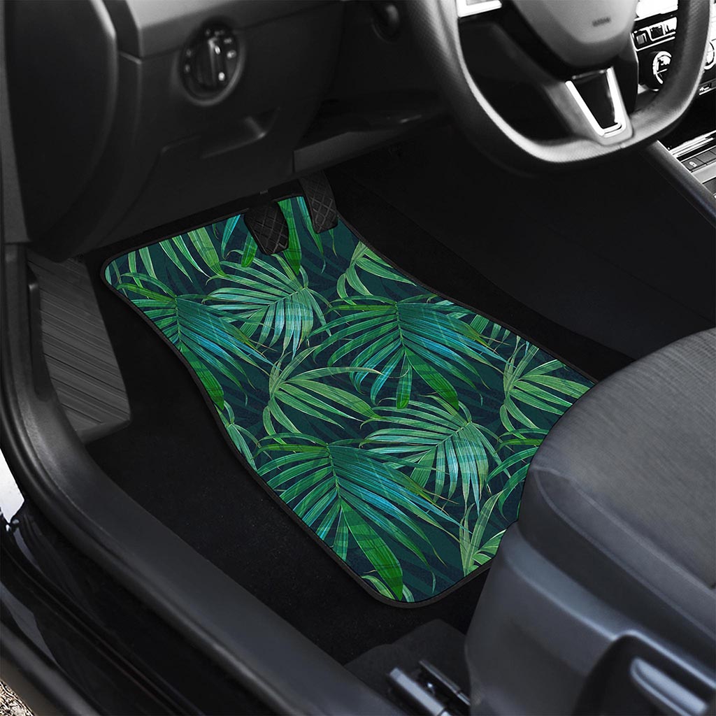Dark Tropical Palm Leaves Pattern Print Front Car Floor Mats