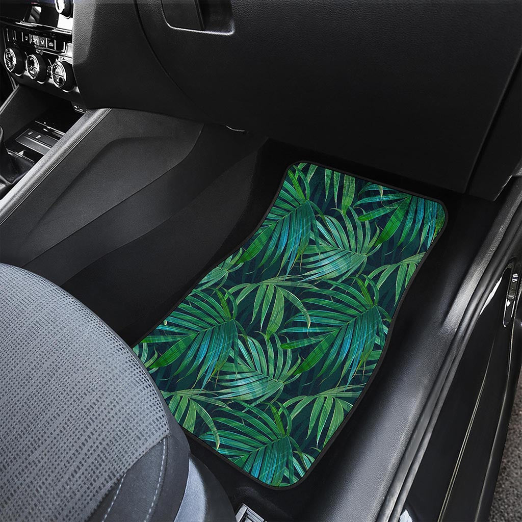 Dark Tropical Palm Leaves Pattern Print Front Car Floor Mats