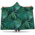 Dark Tropical Palm Leaves Pattern Print Hooded Blanket