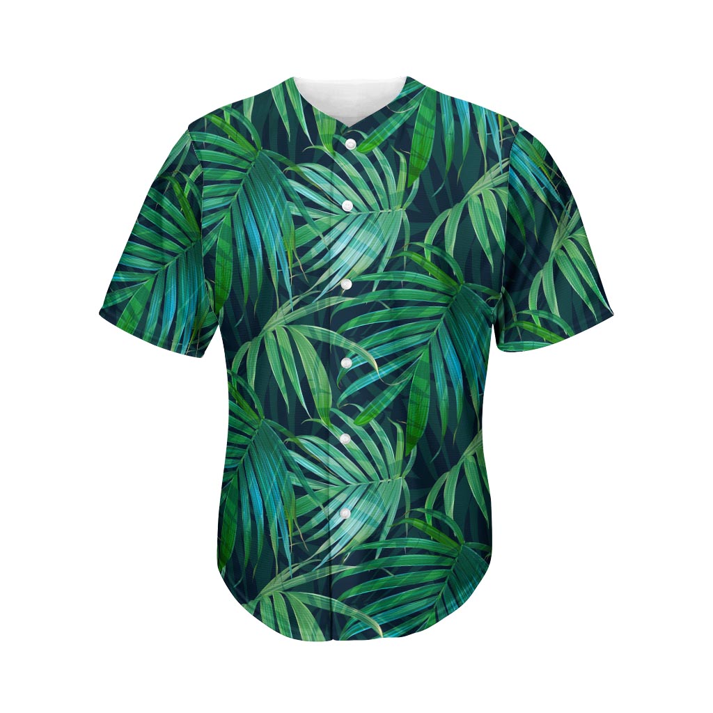 Dark Tropical Palm Leaves Pattern Print Men's Baseball Jersey