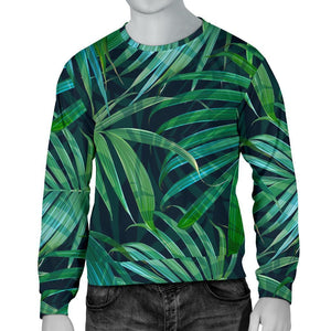 Dark Tropical Palm Leaves Pattern Print Men's Crewneck Sweatshirt GearFrost