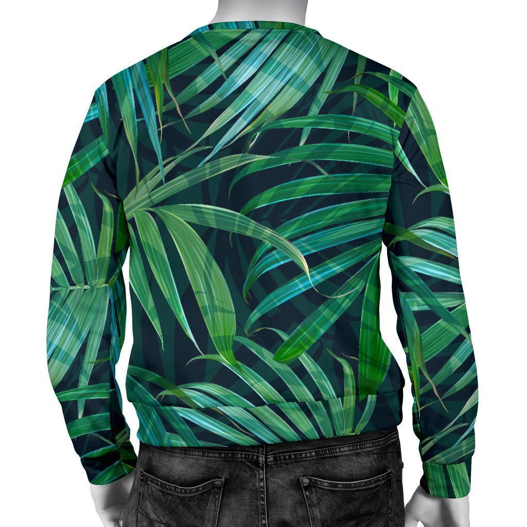 Dark Tropical Palm Leaves Pattern Print Men's Crewneck Sweatshirt GearFrost