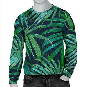 Dark Tropical Palm Leaves Pattern Print Men's Crewneck Sweatshirt GearFrost