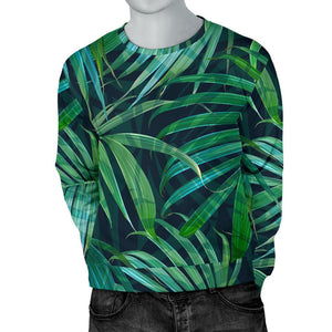 Dark Tropical Palm Leaves Pattern Print Men's Crewneck Sweatshirt GearFrost