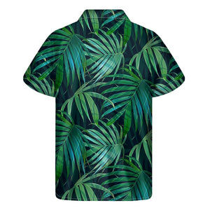 Dark Tropical Palm Leaves Pattern Print Men's Short Sleeve Shirt