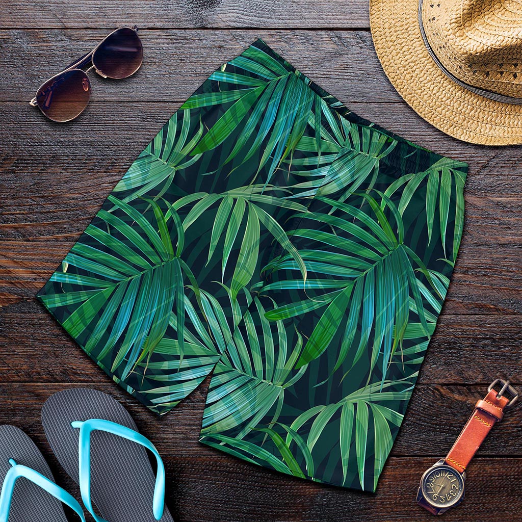 Dark Tropical Palm Leaves Pattern Print Men's Shorts