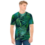 Dark Tropical Palm Leaves Pattern Print Men's T-Shirt