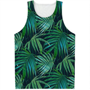 Dark Tropical Palm Leaves Pattern Print Men's Tank Top