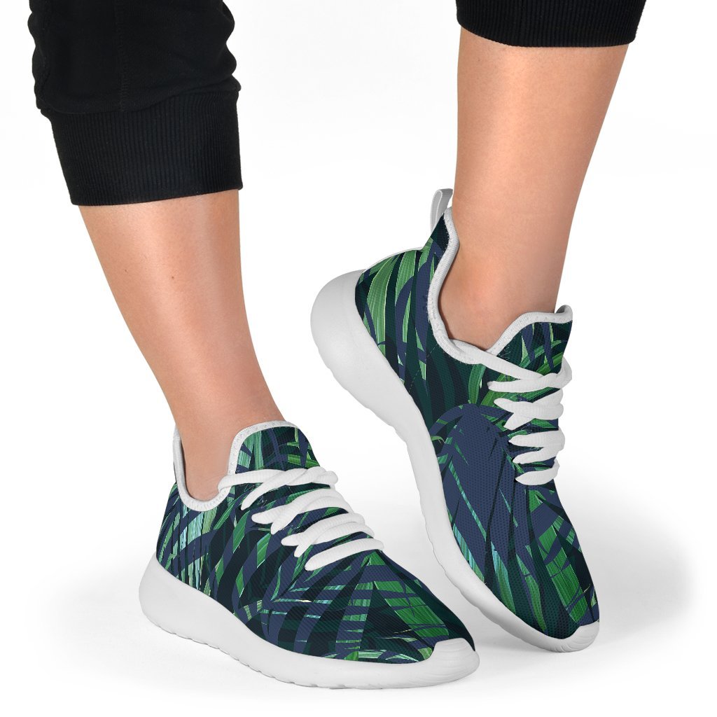 Dark Tropical Palm Leaves Pattern Print Mesh Knit Shoes GearFrost