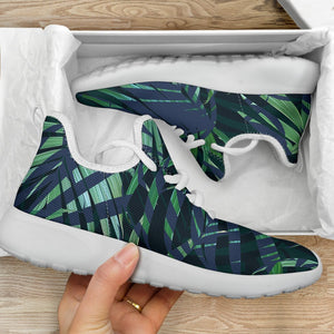 Dark Tropical Palm Leaves Pattern Print Mesh Knit Shoes GearFrost