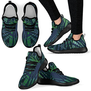 Dark Tropical Palm Leaves Pattern Print Mesh Knit Shoes GearFrost