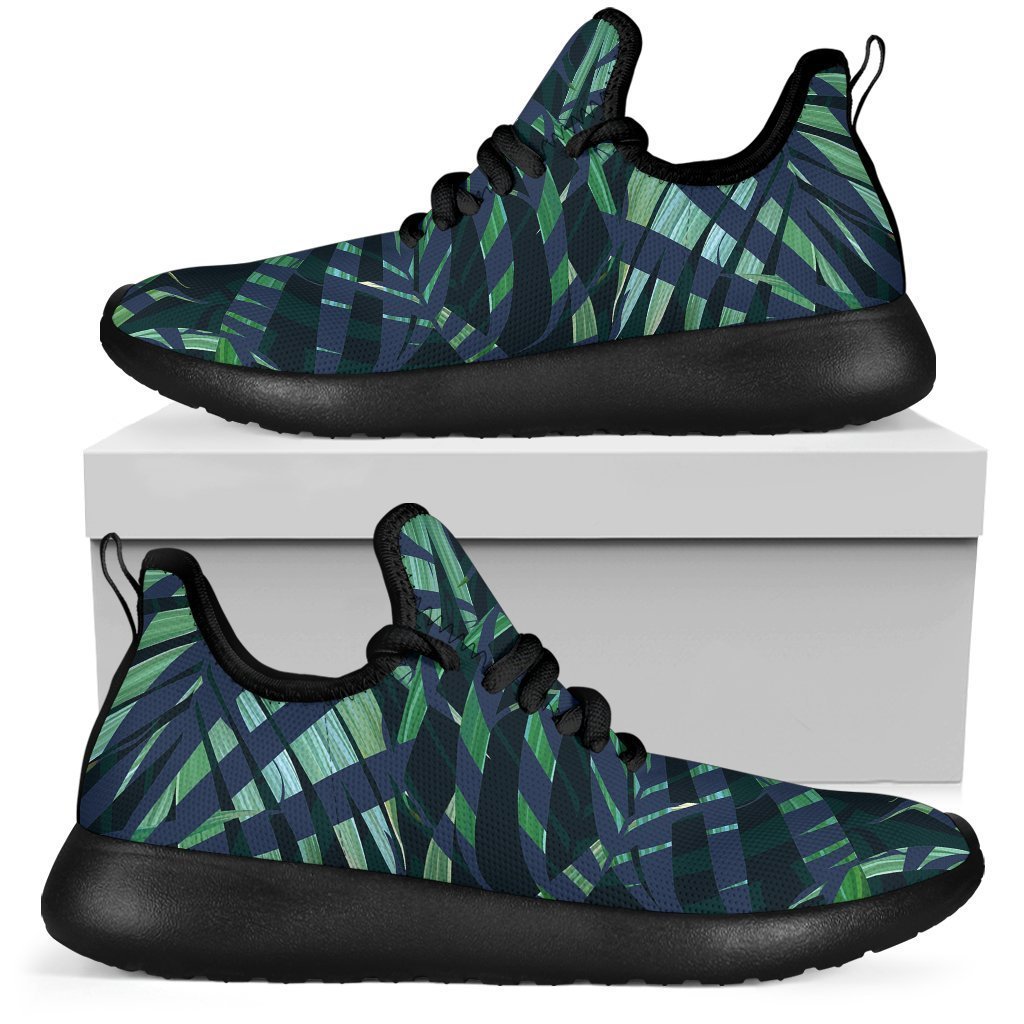 Dark Tropical Palm Leaves Pattern Print Mesh Knit Shoes GearFrost