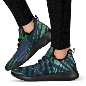 Dark Tropical Palm Leaves Pattern Print Mesh Knit Shoes GearFrost