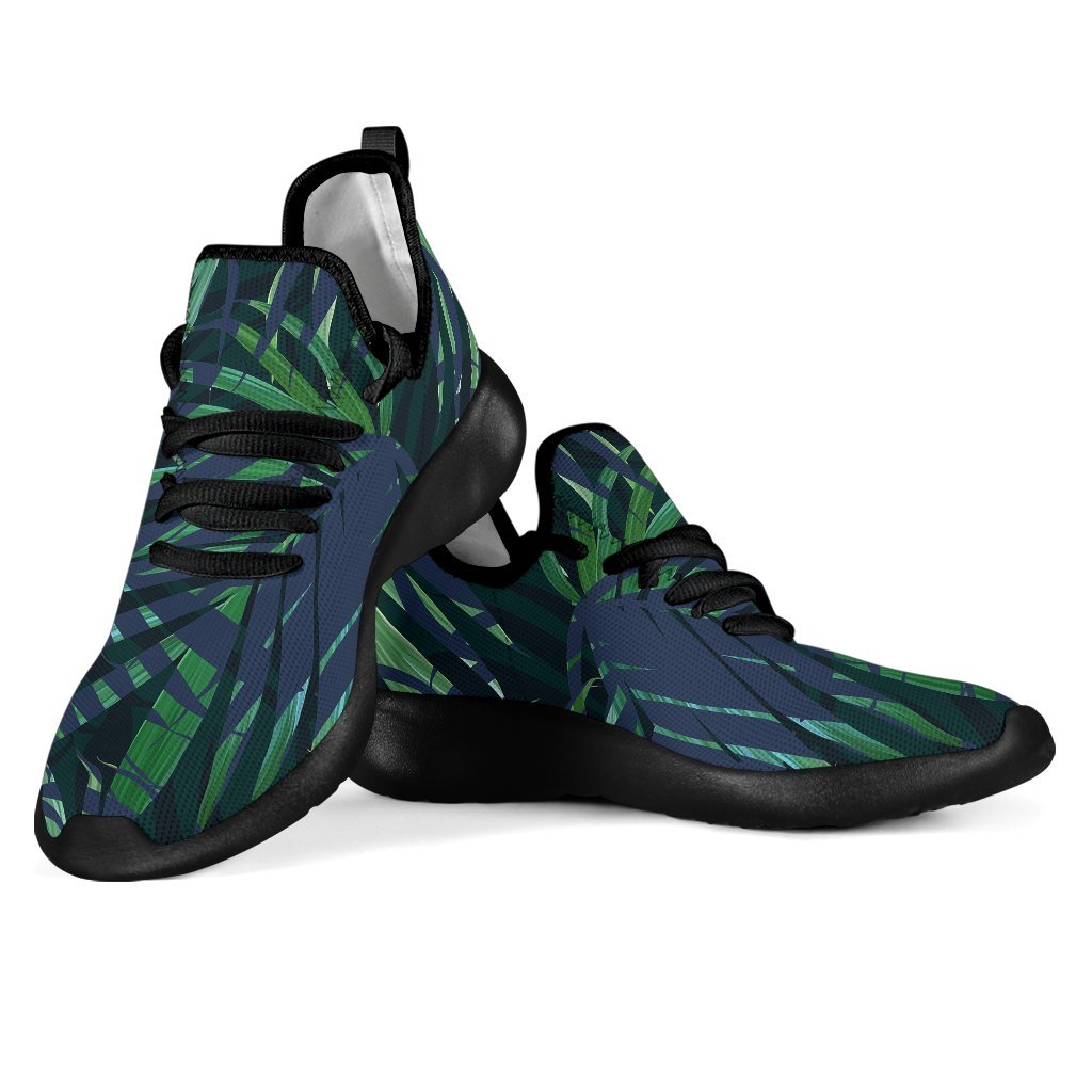 Dark Tropical Palm Leaves Pattern Print Mesh Knit Shoes GearFrost