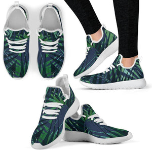 Dark Tropical Palm Leaves Pattern Print Mesh Knit Shoes GearFrost