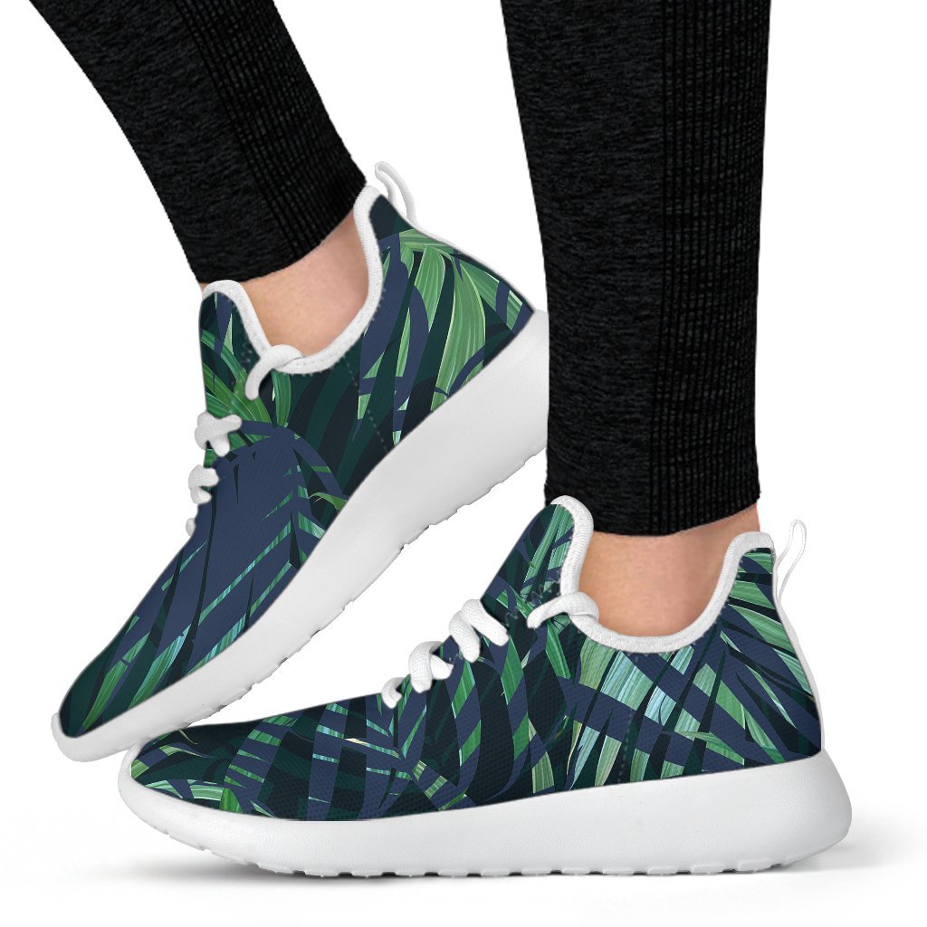 Dark Tropical Palm Leaves Pattern Print Mesh Knit Shoes GearFrost