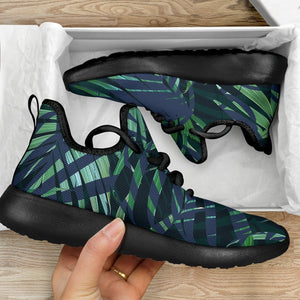 Dark Tropical Palm Leaves Pattern Print Mesh Knit Shoes GearFrost