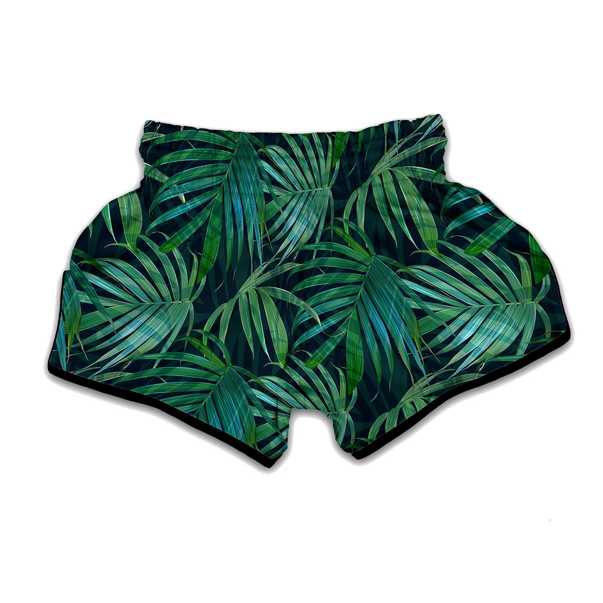 Dark Tropical Palm Leaves Pattern Print Muay Thai Boxing Shorts