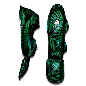 Dark Tropical Palm Leaves Pattern Print Muay Thai Shin Guard