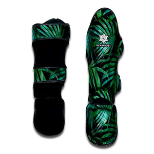 Dark Tropical Palm Leaves Pattern Print Muay Thai Shin Guard