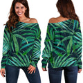 Dark Tropical Palm Leaves Pattern Print Off The Shoulder Sweatshirt