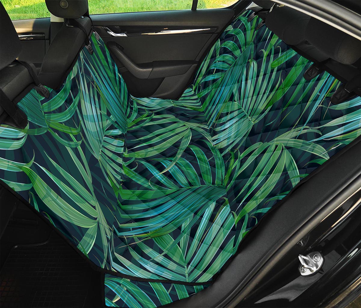 Dark Tropical Palm Leaves Pattern Print Pet Car Back Seat Cover