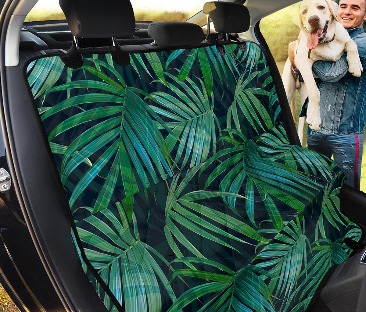 Dark Tropical Palm Leaves Pattern Print Pet Car Back Seat Cover