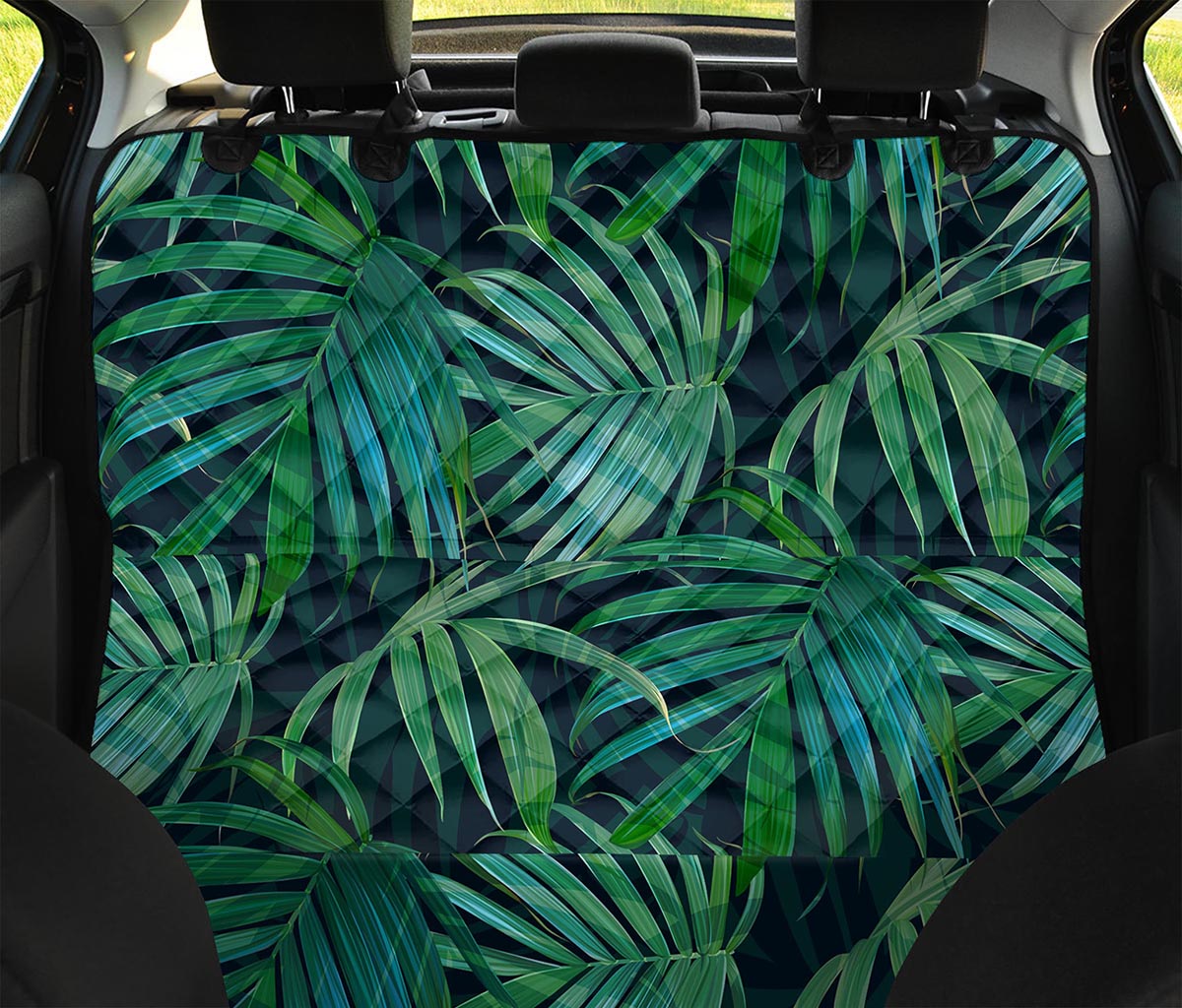 Dark Tropical Palm Leaves Pattern Print Pet Car Back Seat Cover