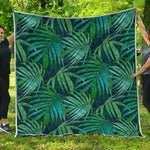 Dark Tropical Palm Leaves Pattern Print Quilt