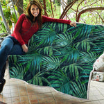 Dark Tropical Palm Leaves Pattern Print Quilt