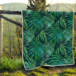 Dark Tropical Palm Leaves Pattern Print Quilt