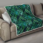 Dark Tropical Palm Leaves Pattern Print Quilt