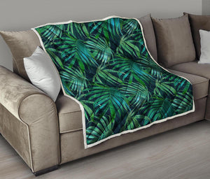 Dark Tropical Palm Leaves Pattern Print Quilt