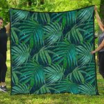 Dark Tropical Palm Leaves Pattern Print Quilt