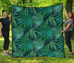 Dark Tropical Palm Leaves Pattern Print Quilt