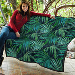 Dark Tropical Palm Leaves Pattern Print Quilt