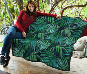 Dark Tropical Palm Leaves Pattern Print Quilt