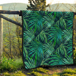 Dark Tropical Palm Leaves Pattern Print Quilt