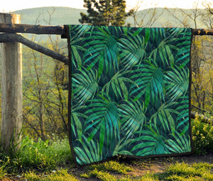 Dark Tropical Palm Leaves Pattern Print Quilt