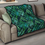 Dark Tropical Palm Leaves Pattern Print Quilt