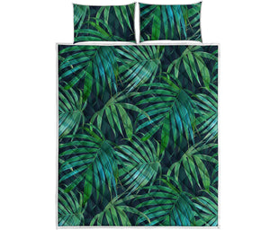 Dark Tropical Palm Leaves Pattern Print Quilt Bed Set